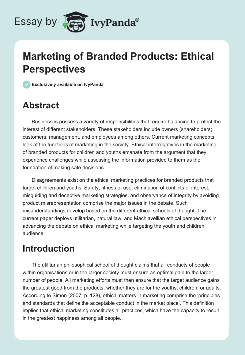 Marketing of Branded Products: Ethical Perspectives. Page 1