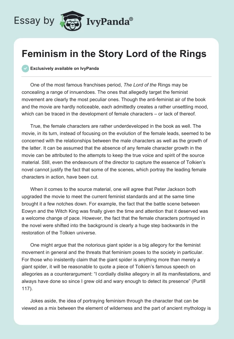 Feminism in the Story "Lord of the Rings". Page 1