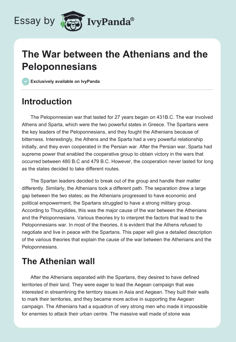 The War Between the Athenians and the Peloponnesians. Page 1