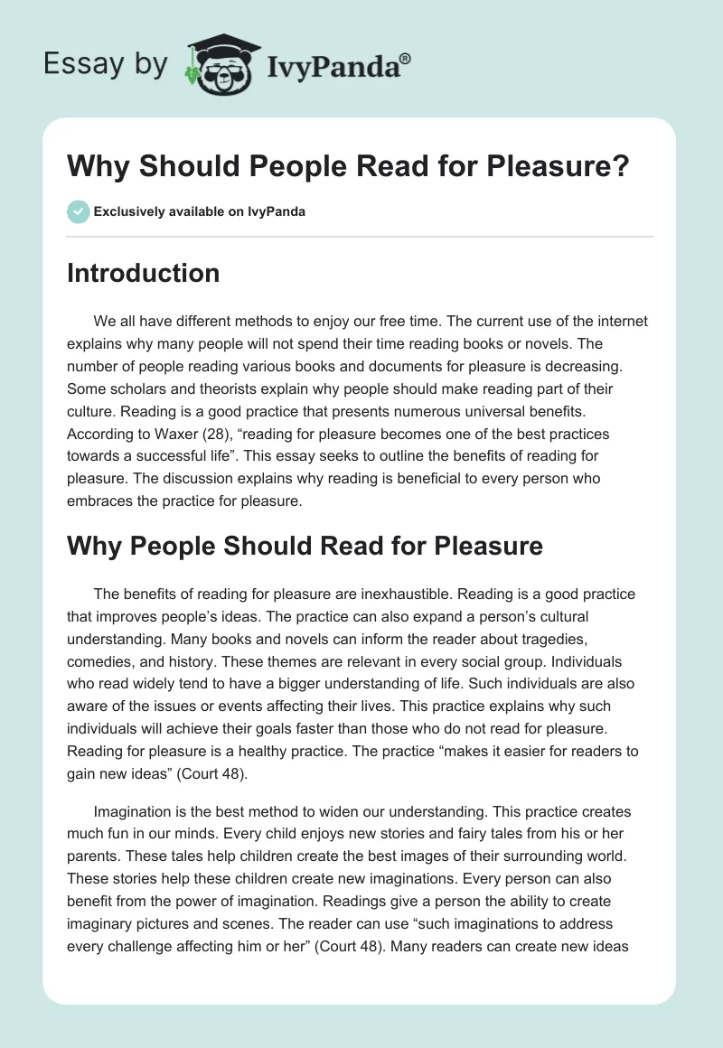 Why Should People Read for Pleasure?. Page 1