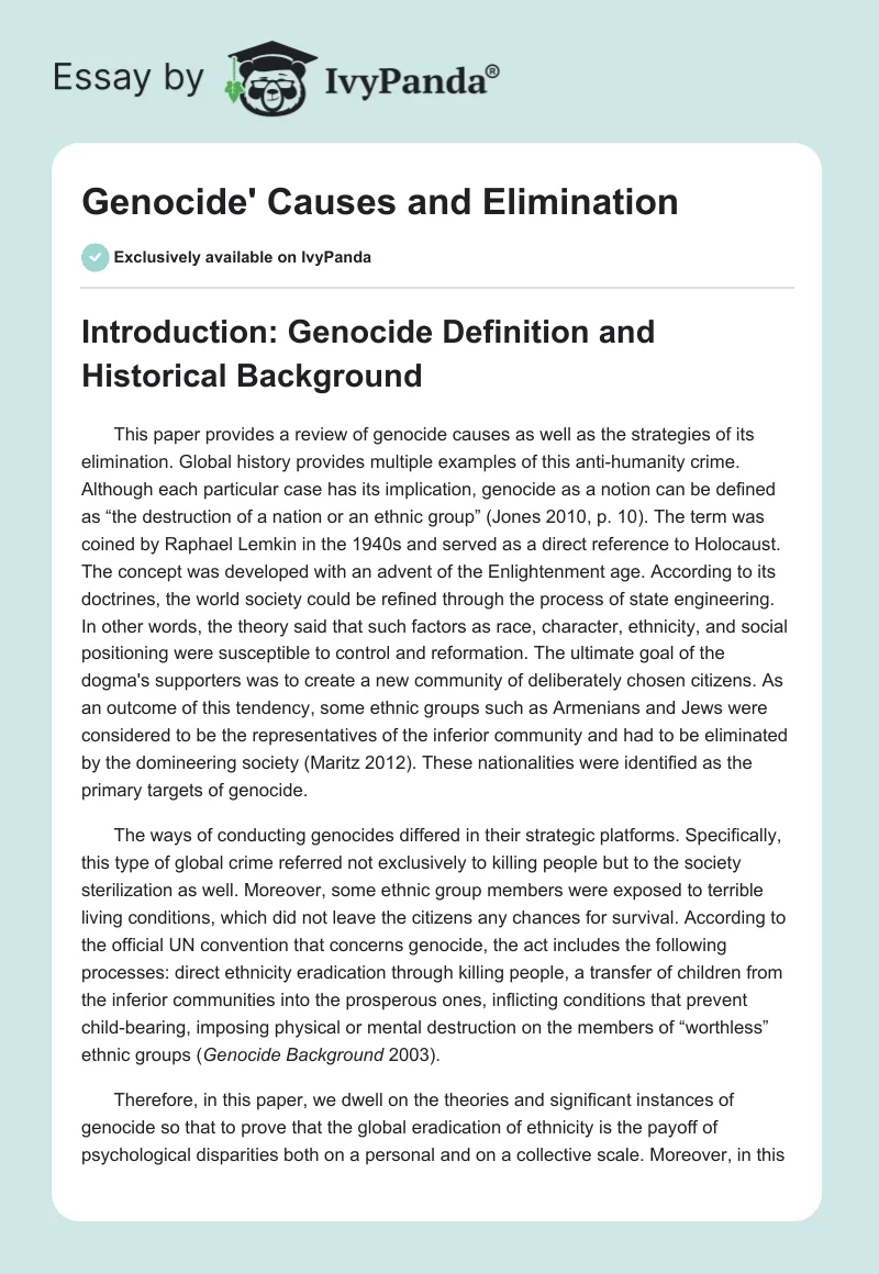 Genocide' Causes and Elimination. Page 1