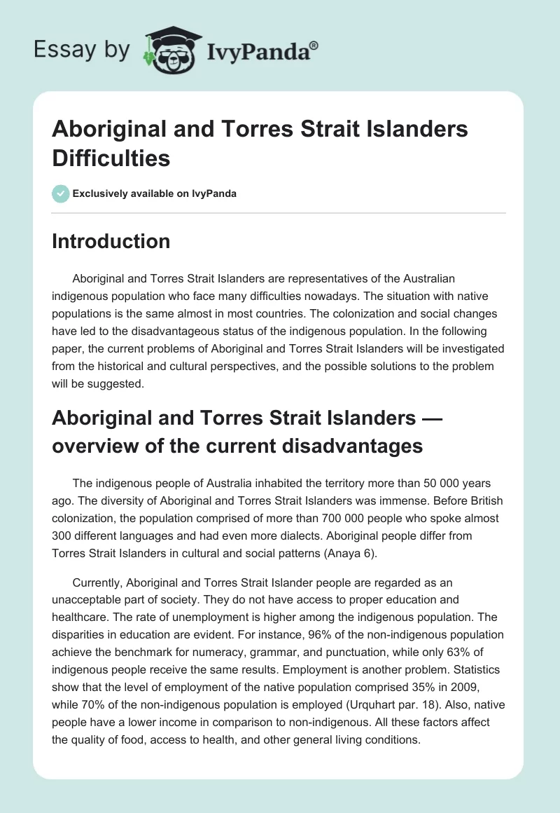 Aboriginal and Torres Strait Islanders Difficulties. Page 1