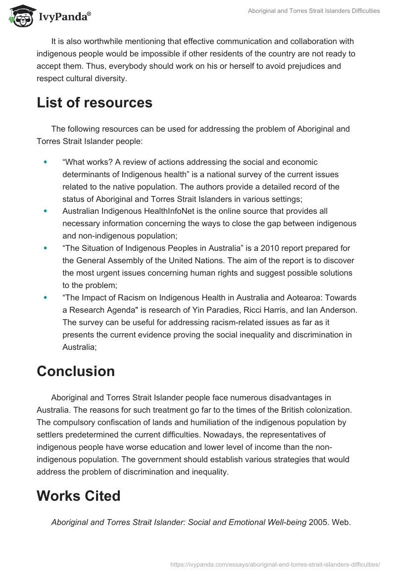 Aboriginal and Torres Strait Islanders Difficulties. Page 4