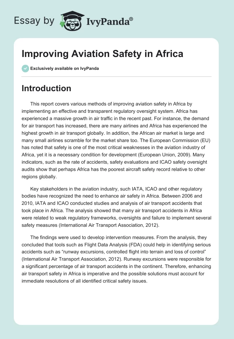 Improving Aviation Safety in Africa. Page 1