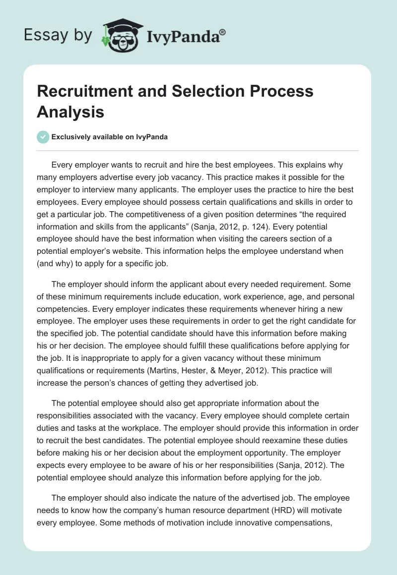 Recruitment and Selection Process Analysis. Page 1
