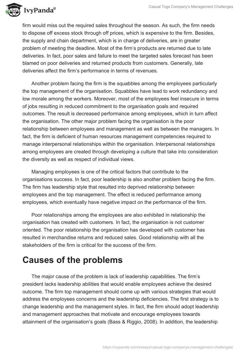 Casual Togs Company's Management Challenges. Page 2