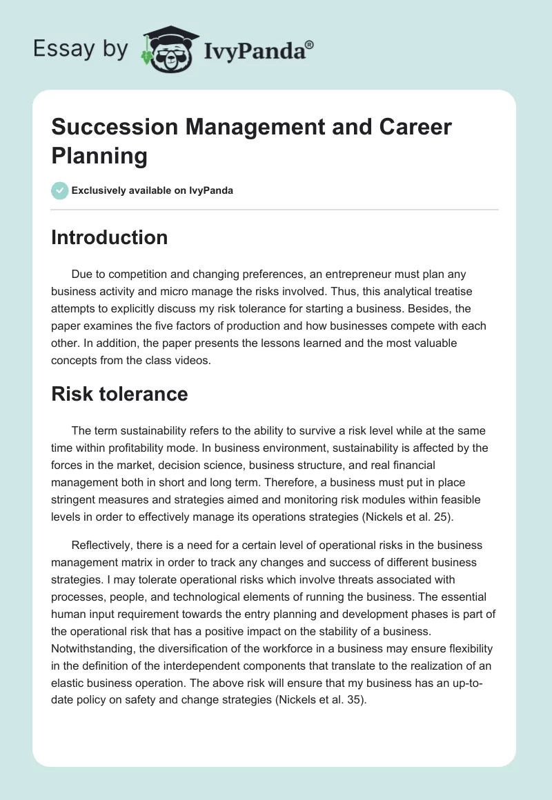 Succession Management and Career Planning. Page 1
