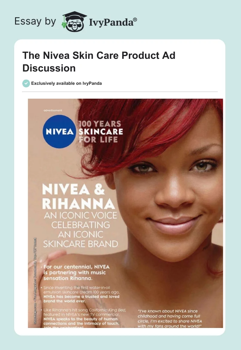 The Nivea Skin Care Product Ad Discussion. Page 1