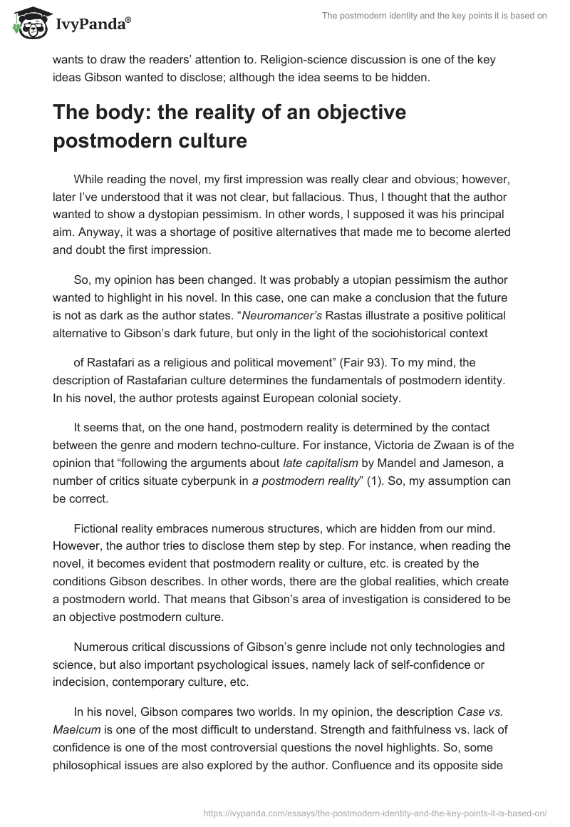 The postmodern identity and the key points it is based on. Page 2