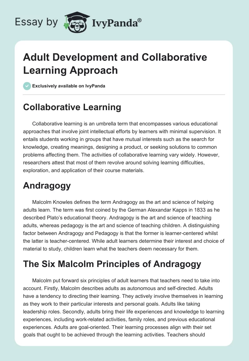 Adult Development and Collaborative Learning Approach. Page 1