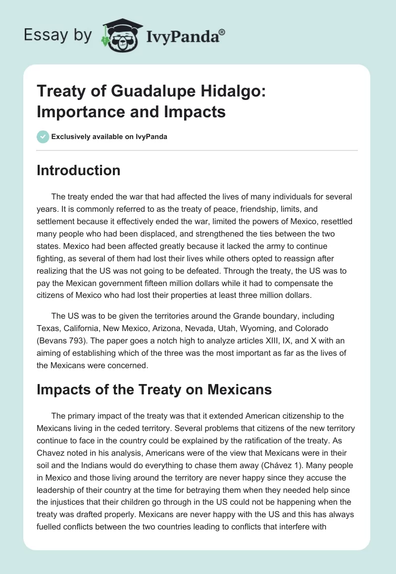 Treaty of Guadalupe Hidalgo: Importance and Impacts. Page 1