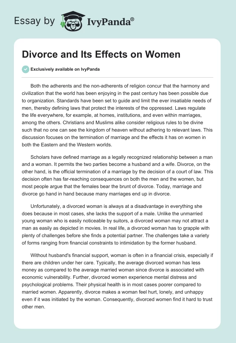 Divorce and Its Effects on Women. Page 1
