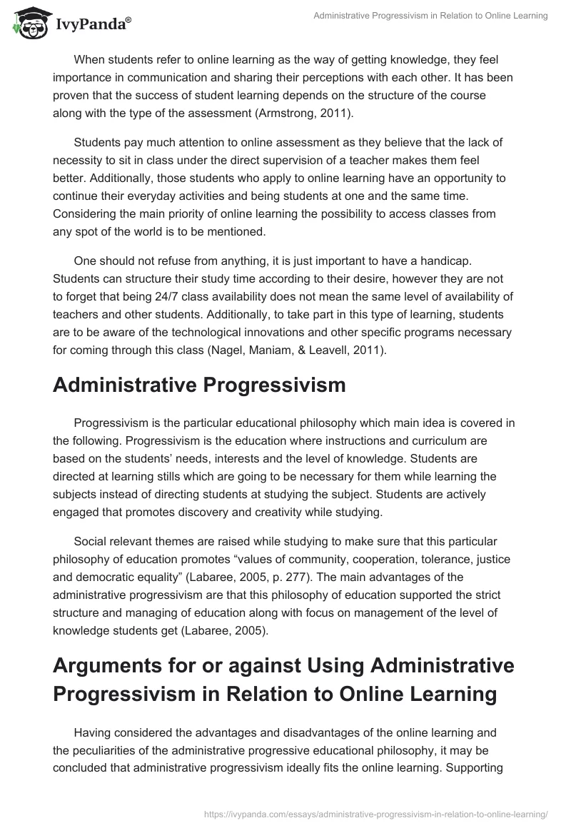 Administrative Progressivism in Relation to Online Learning. Page 2