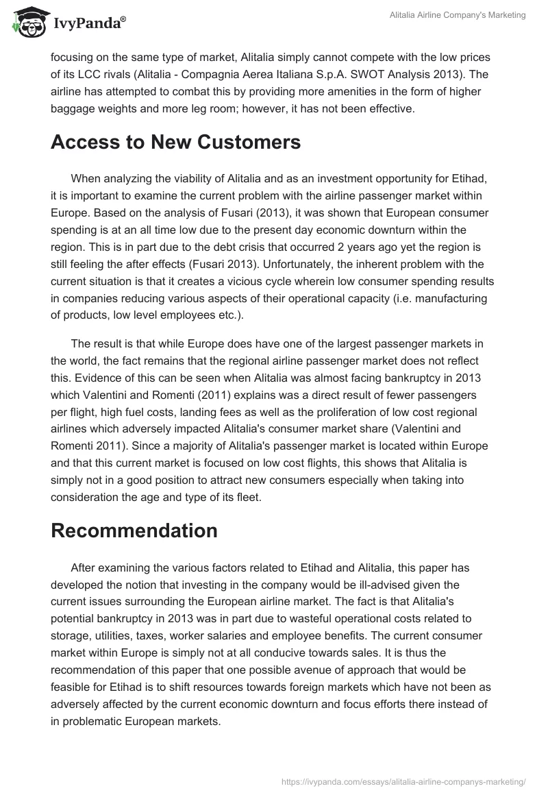 Alitalia Airline Company's Marketing. Page 3