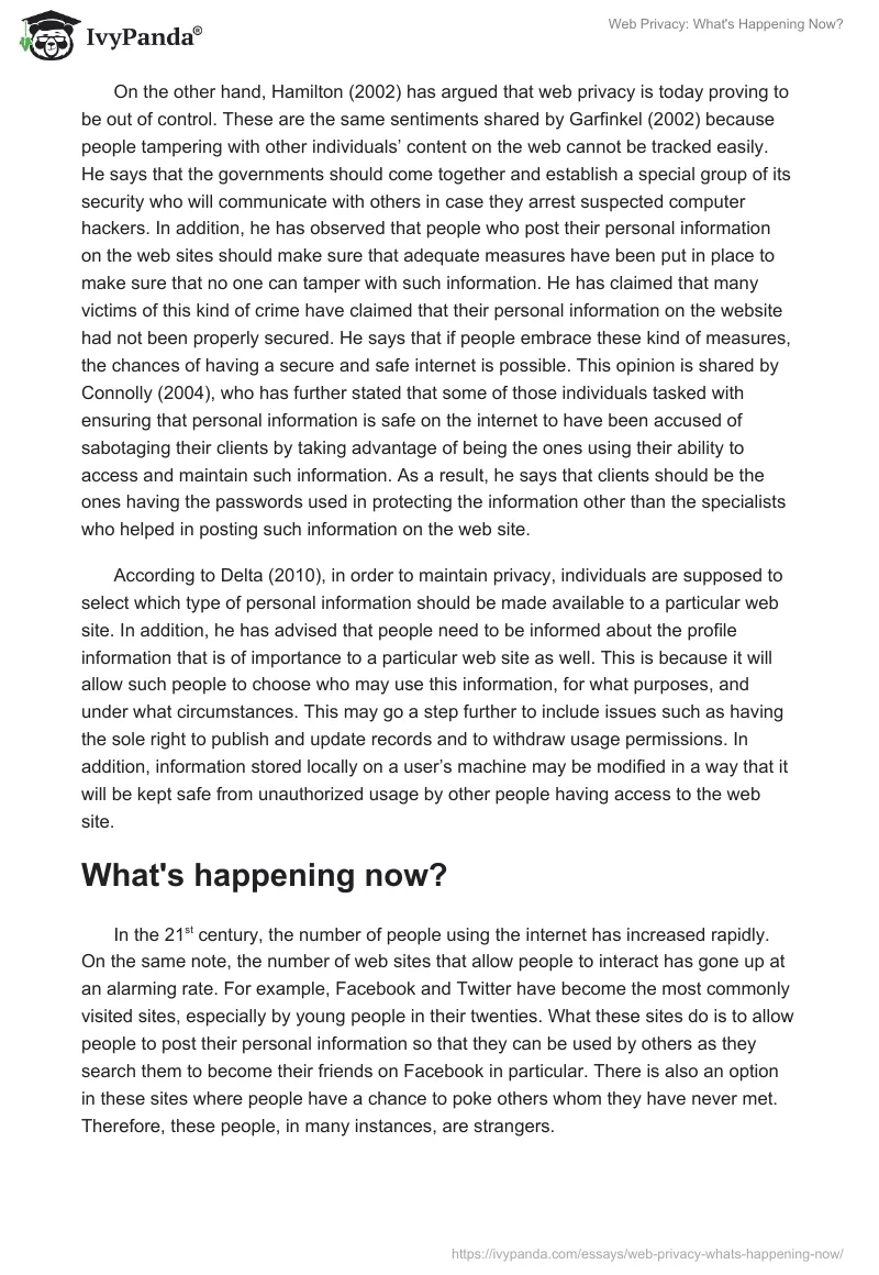 Web Privacy: What's Happening Now?. Page 2