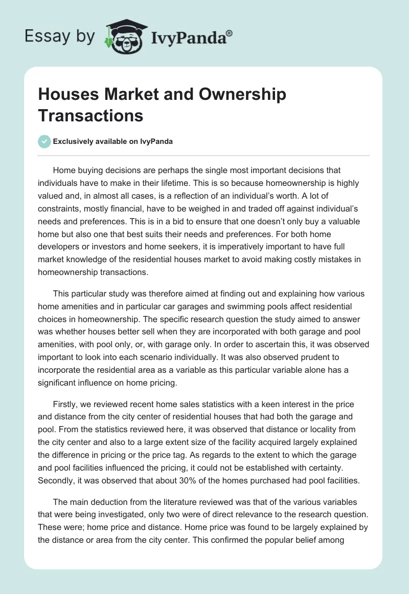 Houses Market and Ownership Transactions. Page 1