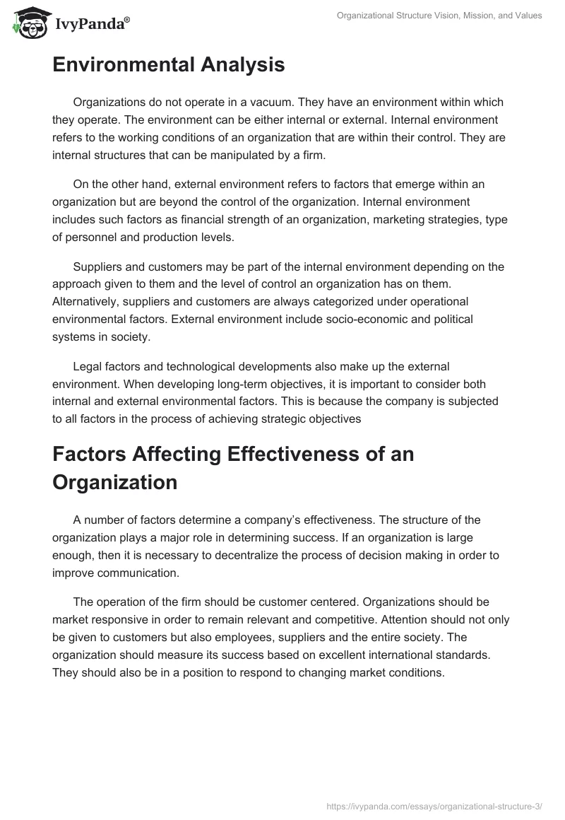 Organizational Structure Vision, Mission, and Values. Page 2
