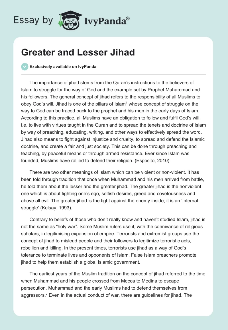 Greater and Lesser Jihad. Page 1
