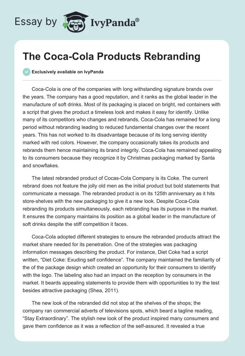 The Coca-Cola Products Rebranding. Page 1