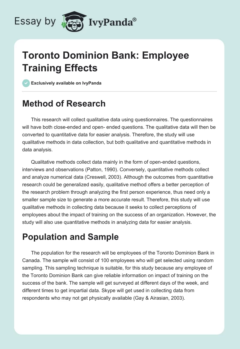 Toronto Dominion Bank: Employee Training Effects. Page 1