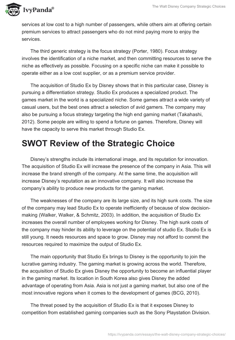 The Walt Disney Company Strategic Choices. Page 2