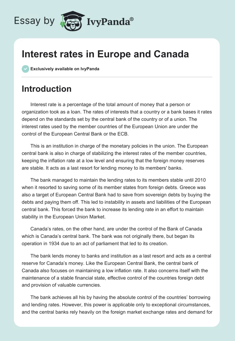 Interest rates in Europe and Canada. Page 1