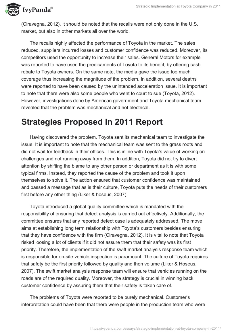 Strategic Implementation at Toyota Company in 2011. Page 2