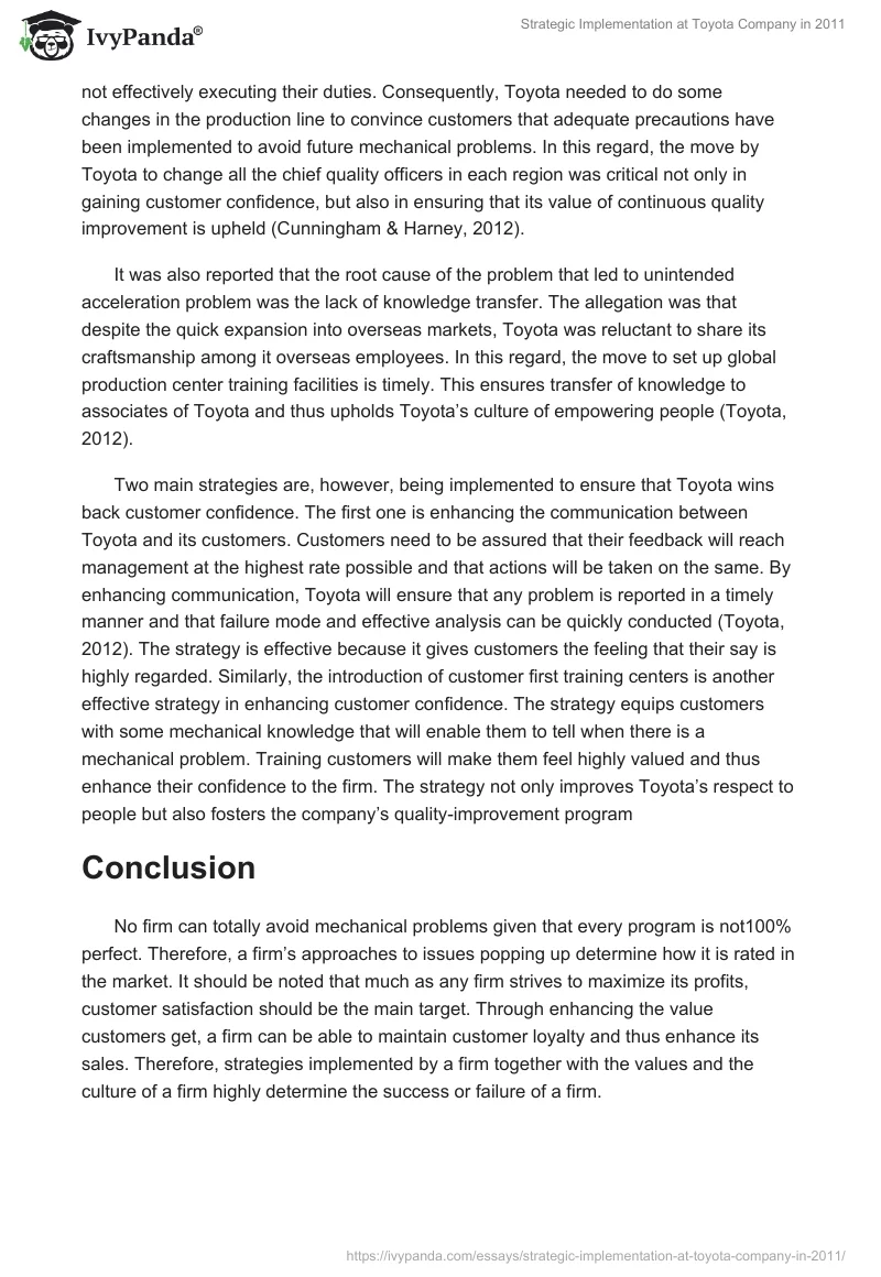 Strategic Implementation at Toyota Company in 2011. Page 3