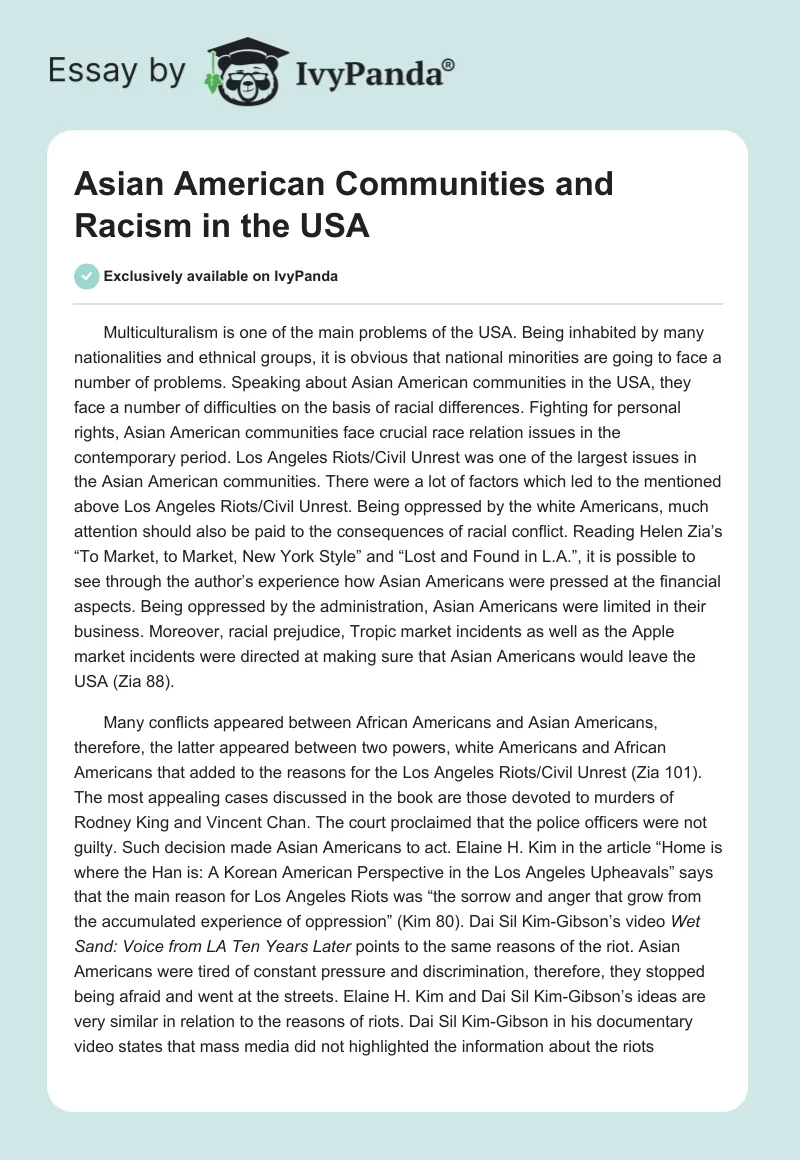 Asian American Communities and Racism in the USA. Page 1