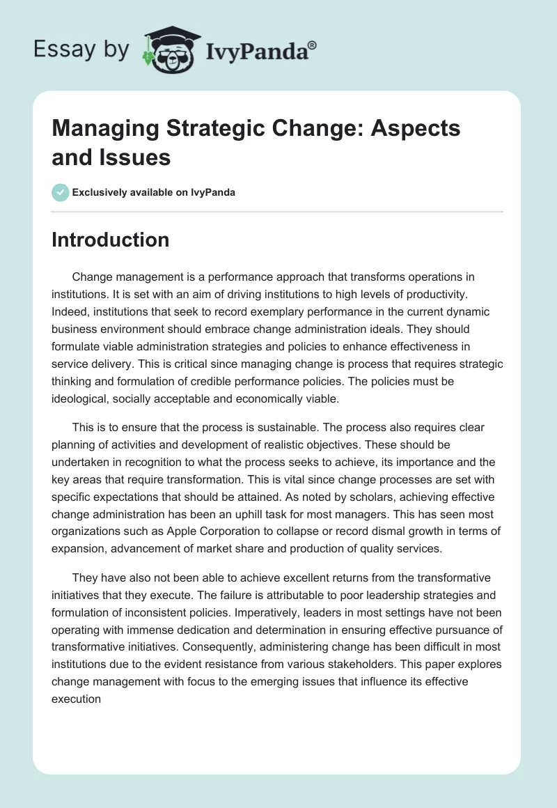 Managing Strategic Change: Aspects and Issues. Page 1