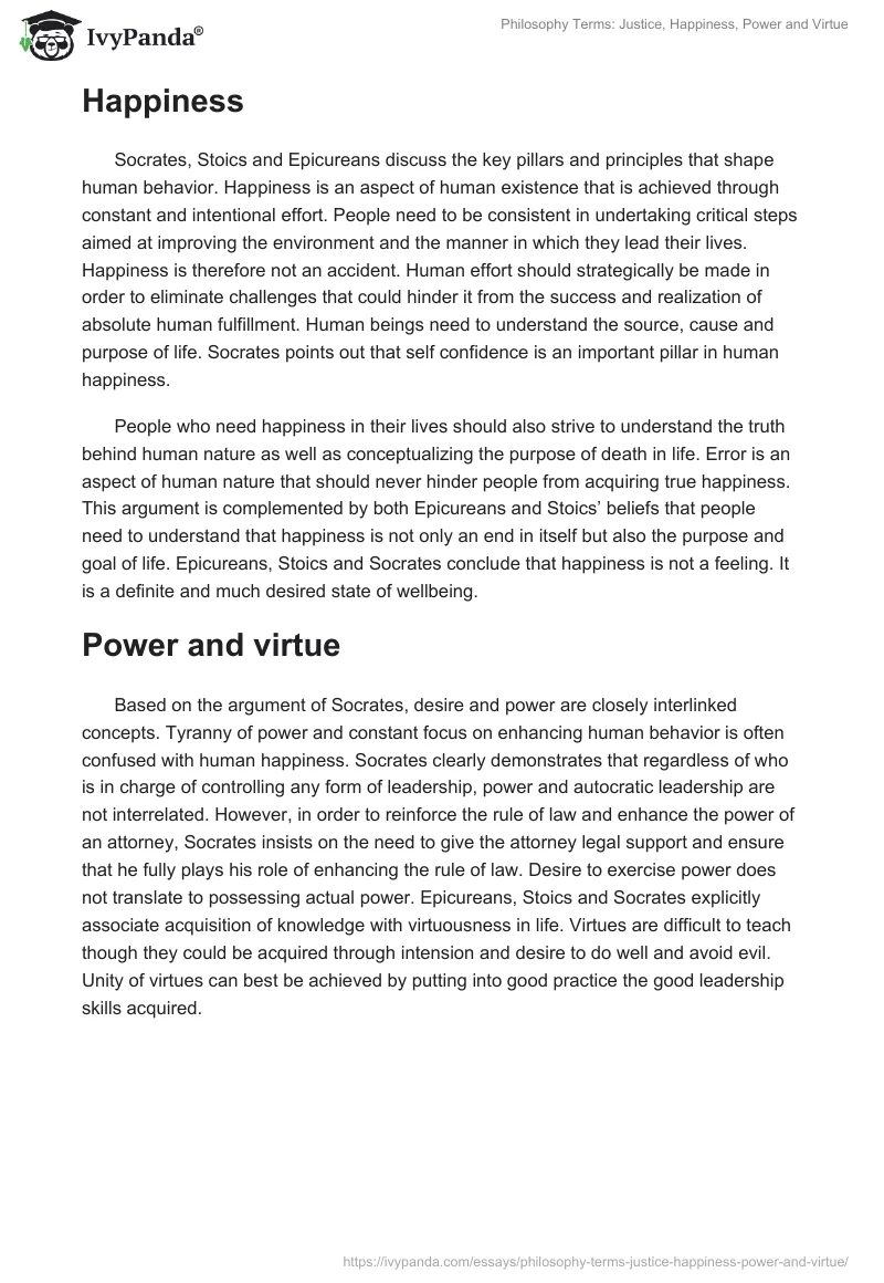 Philosophy Terms: Justice, Happiness, Power and Virtue. Page 2
