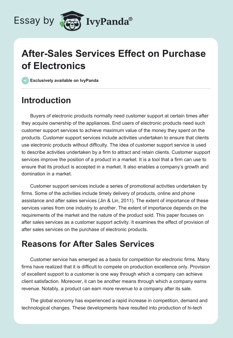 After-Sales Services Effect on Purchase of Electronics. Page 1
