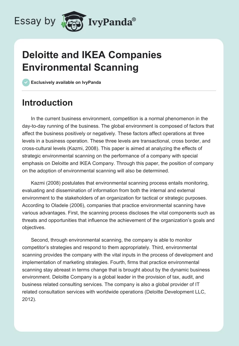 Deloitte and IKEA Companies Environmental Scanning. Page 1