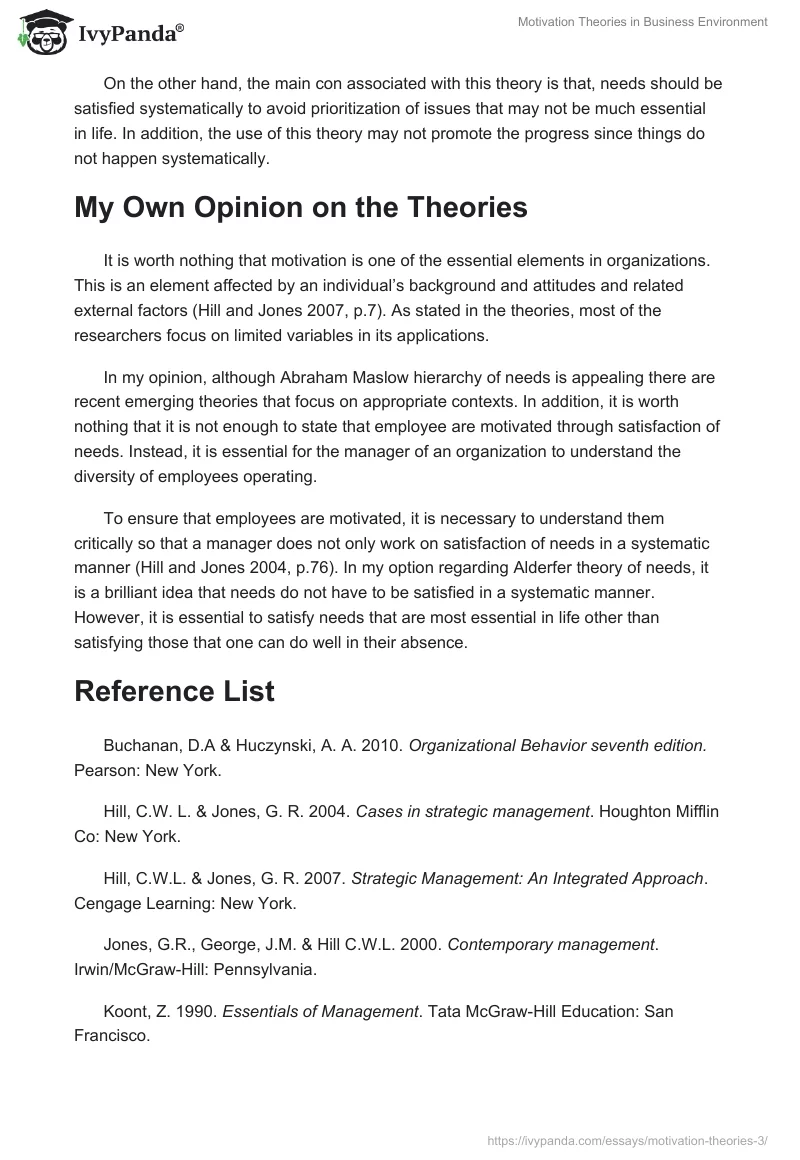 Motivation Theories in Business Environment. Page 5