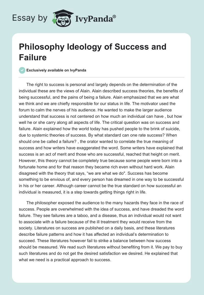 Philosophy Ideology of Success and Failure. Page 1