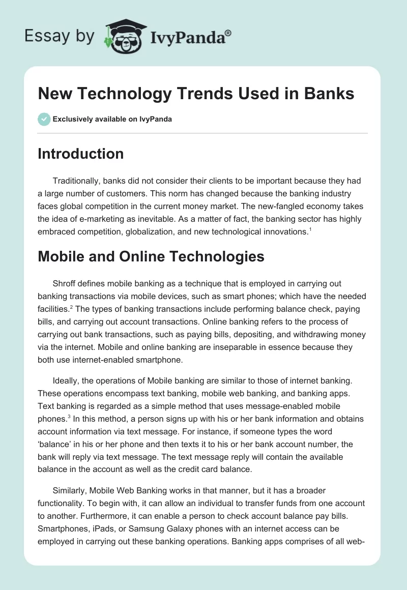 New Technology Trends Used in Banks. Page 1