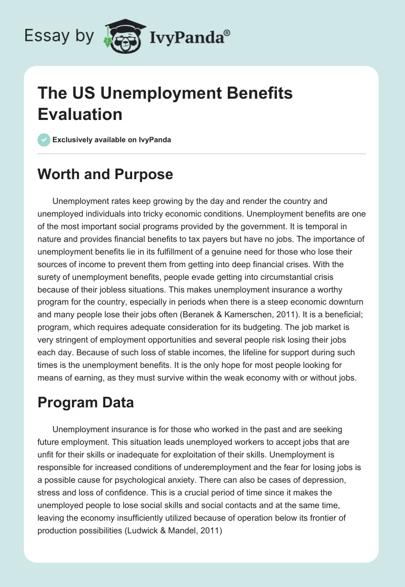 The US Unemployment Benefits Evaluation. Page 1