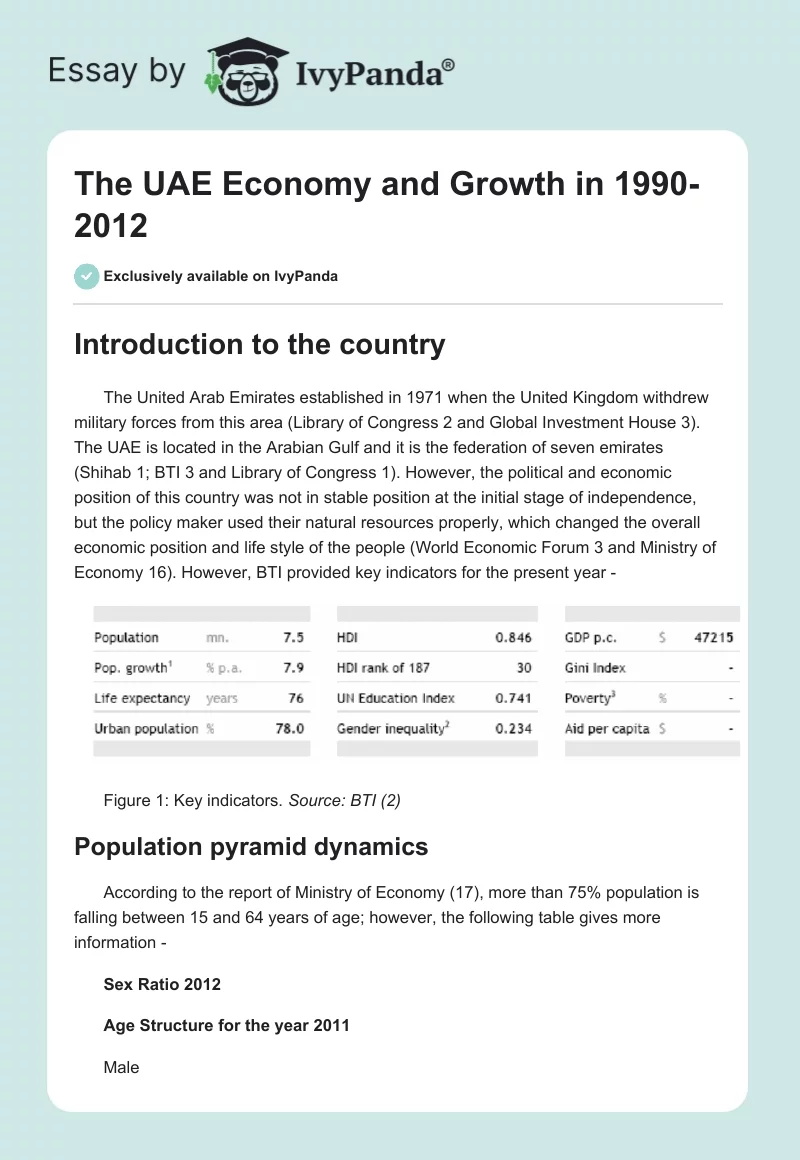 The UAE Economy and Growth in 1990-2012. Page 1