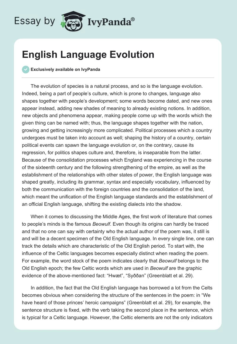 English Language Evolution. Page 1