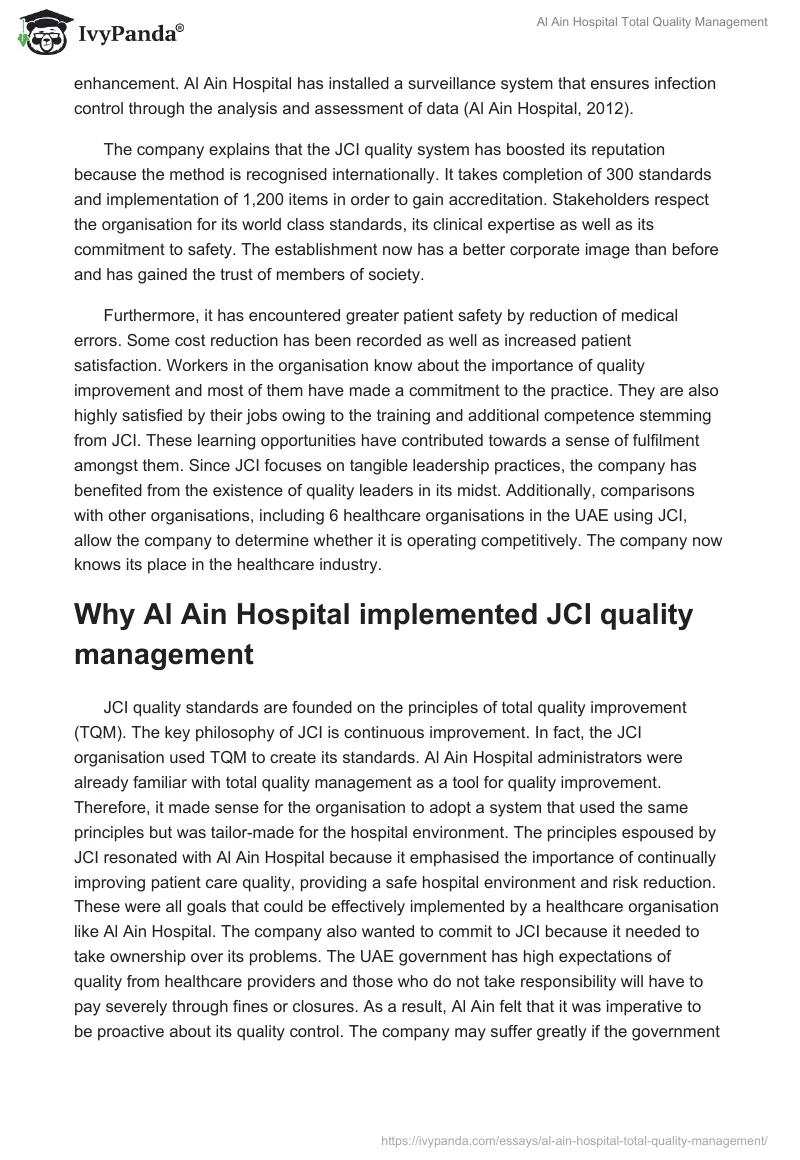 Al Ain Hospital Total Quality Management. Page 2