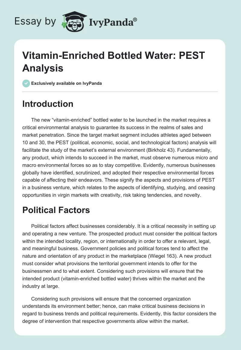 "Vitamin-Enriched" Bottled Water: PEST Analysis. Page 1