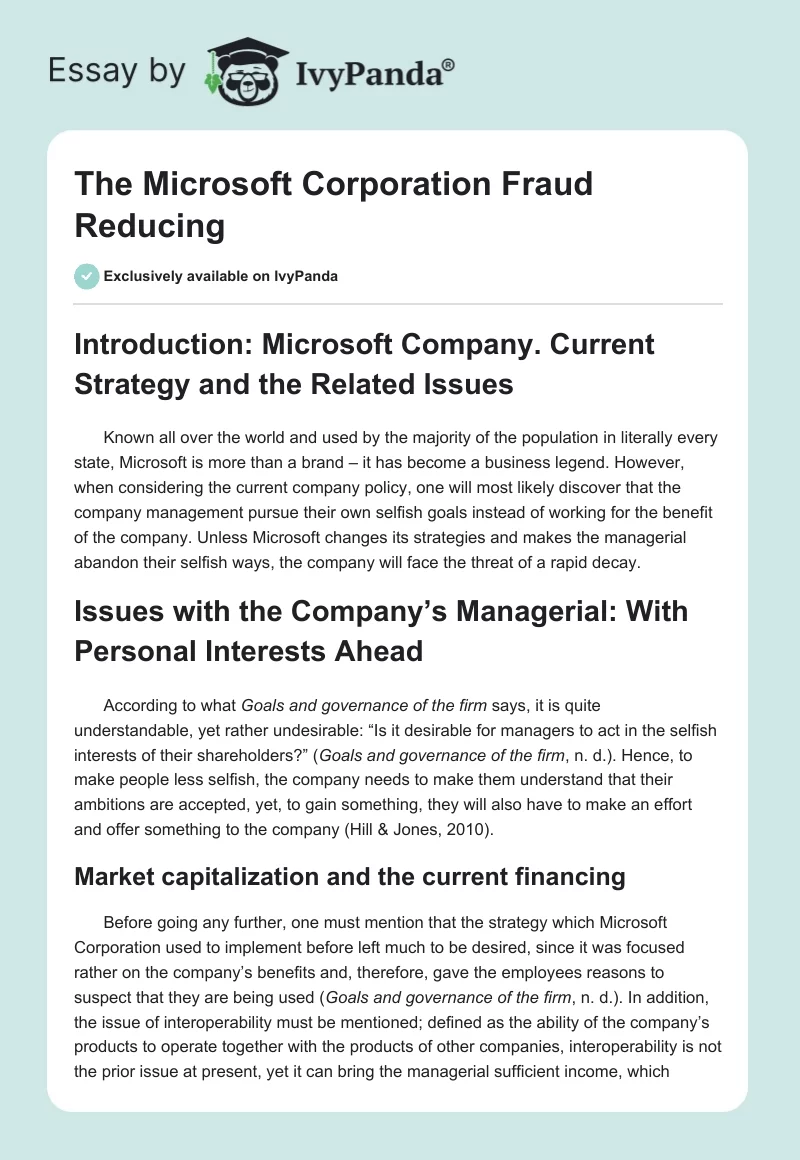 The Microsoft Corporation Fraud Reducing. Page 1