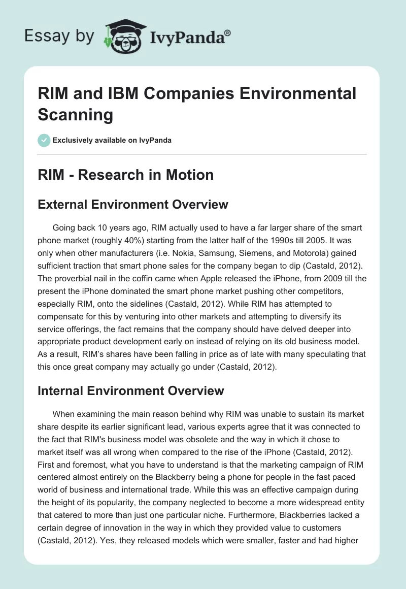 RIM and IBM Companies Environmental Scanning. Page 1