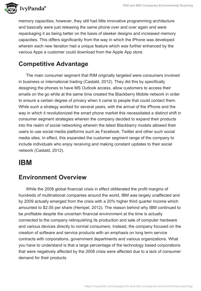 RIM and IBM Companies Environmental Scanning. Page 2