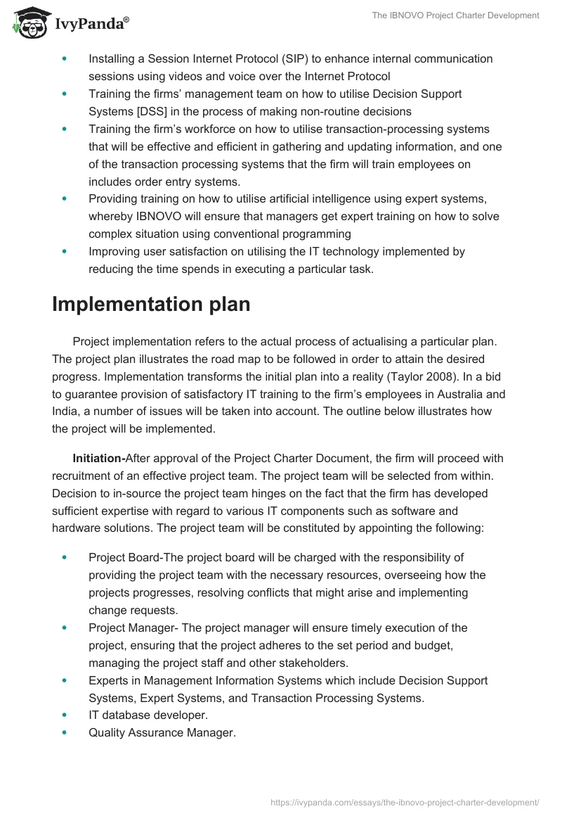 The IBNOVO Project Charter Development. Page 4