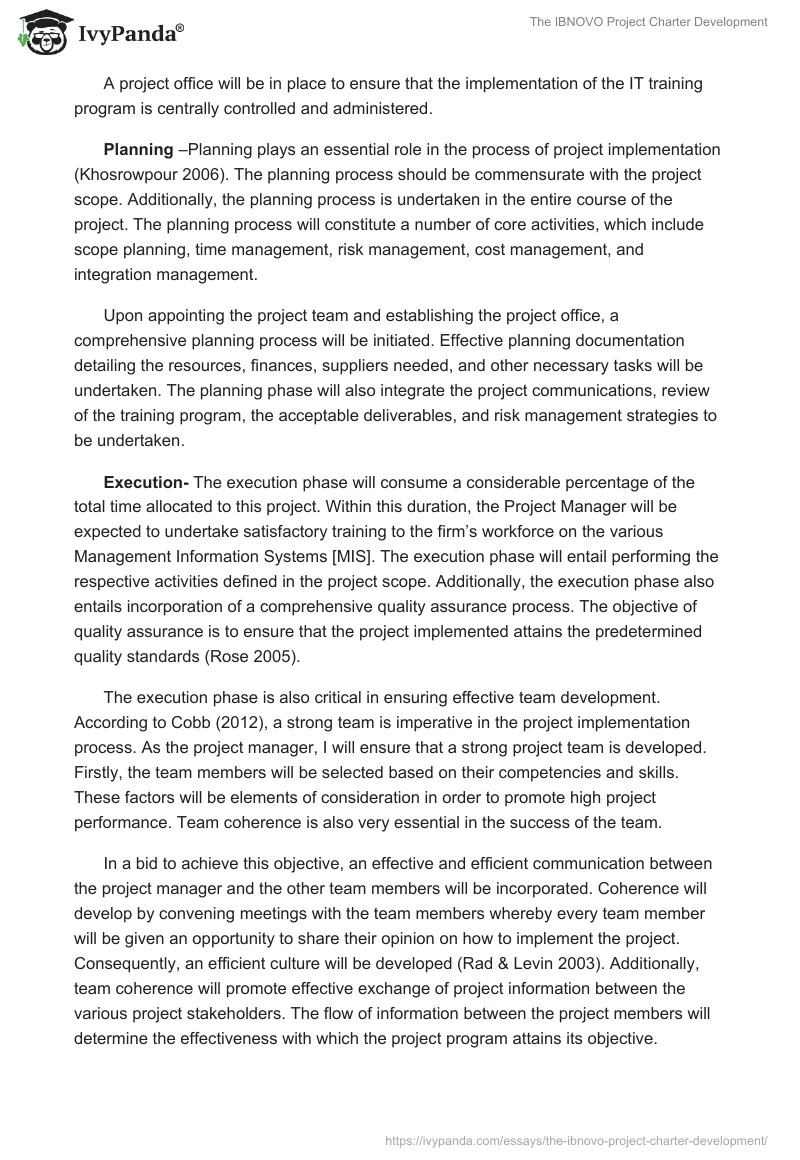 The IBNOVO Project Charter Development. Page 5
