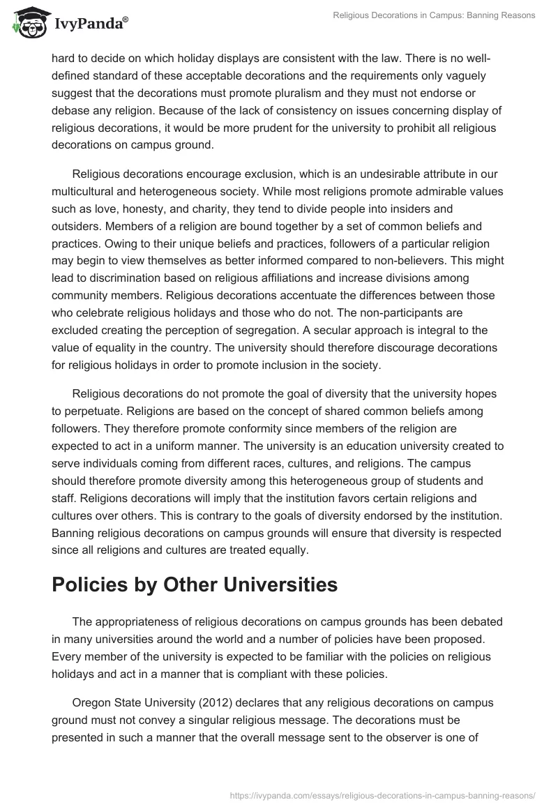 Religious Decorations in Campus: Banning Reasons. Page 3