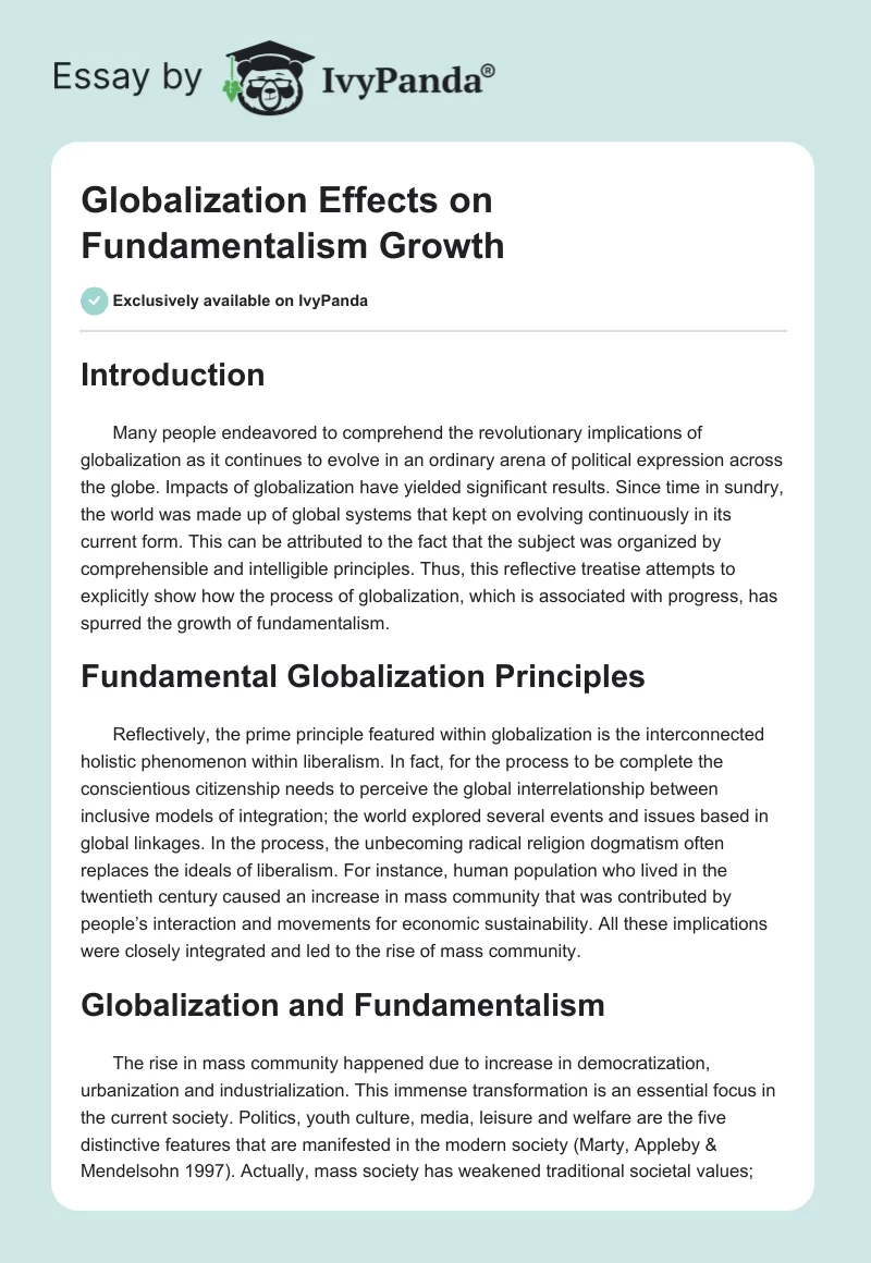 Globalization Effects on Fundamentalism Growth. Page 1