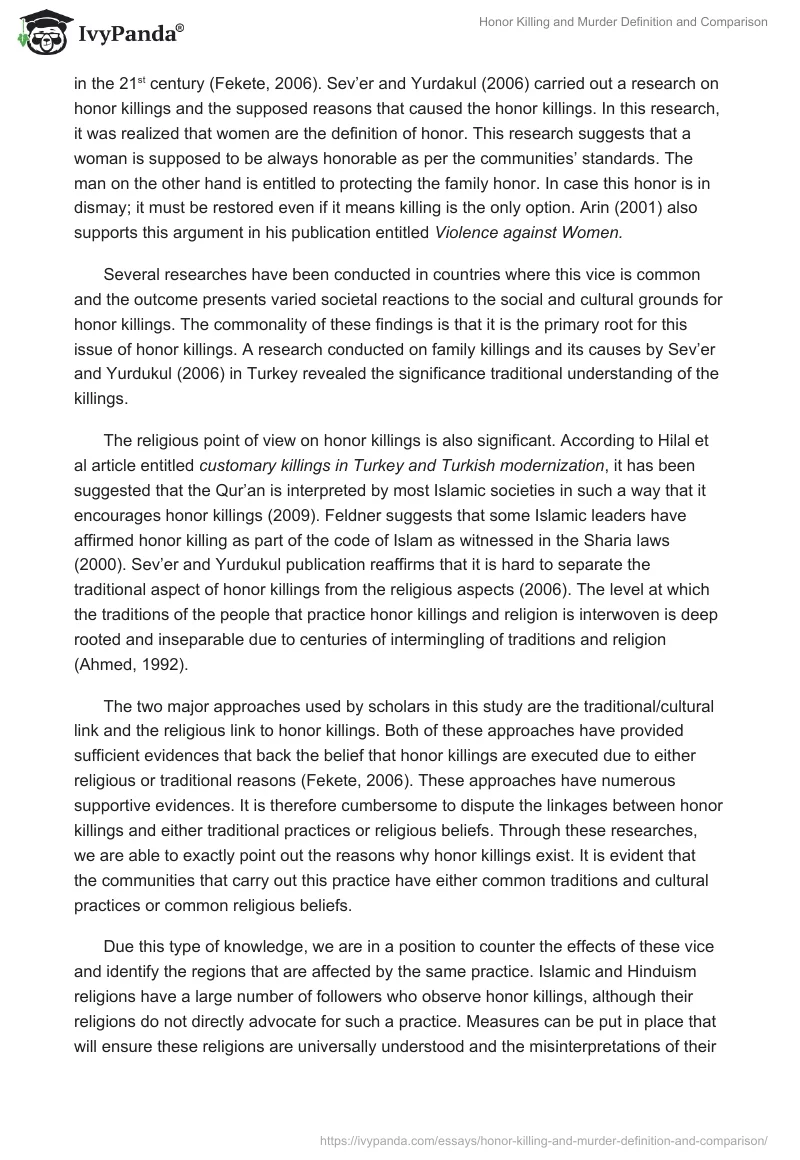 Honor Killing and Murder Definition and Comparison. Page 2