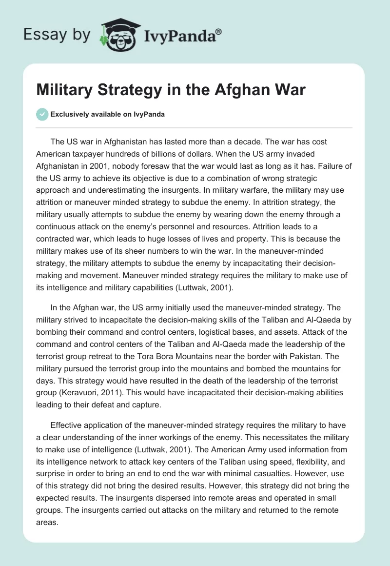 Military Strategy in the Afghan War. Page 1
